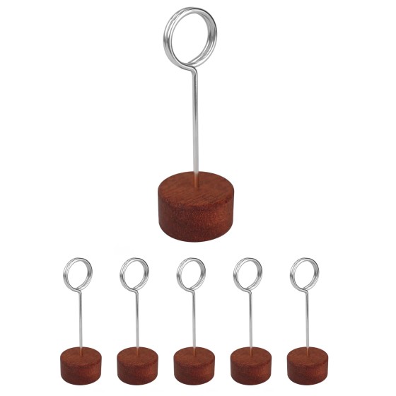 6 Pack Wood Place Card Holders with Metal Clip, 4.3" Tall Table Number/Name Sign Holder, Memo Card Photo Picture Note Clip Stands for Party Restaurant (Silve Circle)