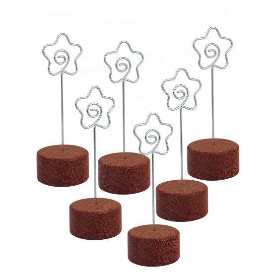 Wood Place Card Holders with Metal Clip 6Pack, 4.3" Tall Table Number/Name Sign Holder, Memo Card Photo Picture Note Clip Stands for Party Restaurant (Silver Flower)