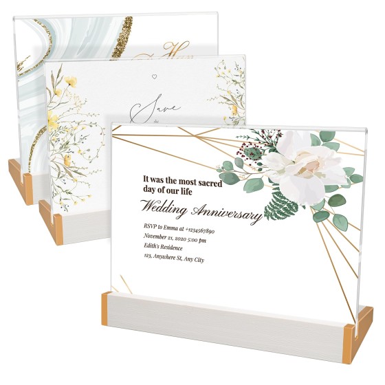 3Pack Acrylic Sign Holder 5X7 for Wedding Anniversary Party, Horizontal White Tabletop Sign Display for Business Restaurant/Hotel/Table Number Plate/Name Holder
