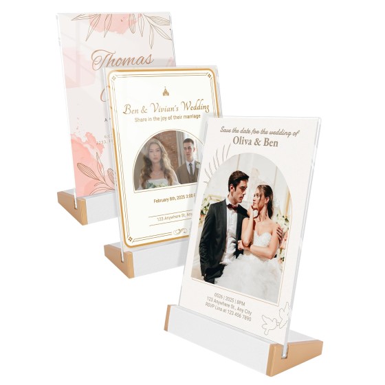 3Pack Acrylic Sign Holder 5X7 for Wedding Anniversary Party, Vertical White Tabletop Sign Display for Business Restaurant/Hotel/Table Number Plate/Information Board