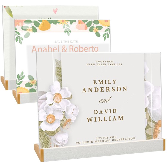 3 Pack Acrylic Sign Holder 8.5X11 for Wedding Anniversary Party, Horizontal White Tabletop Sign Display for Business Restaurant/Hotel/Office Meeting Events Information Holder