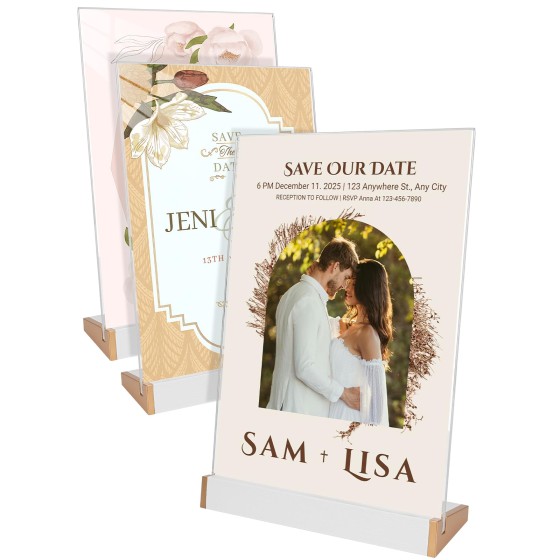 3 Pack 8.5X11 Acrylic Sign Holder for Wedding Anniversary Party, Vertical White Tabletop Sign Display for Business Restaurant/Hotel/Office Meeting Events Information Holder