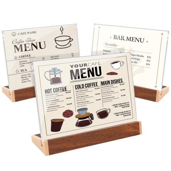 LIANHELILAI 3Pack Mini Acrylic Sign Holder 5X7 Horizontal Tabletop Sign Display Frame for Coffee Shop/Restaurant Menu Stall/Exhibitions/Hotel/Office Name Holder