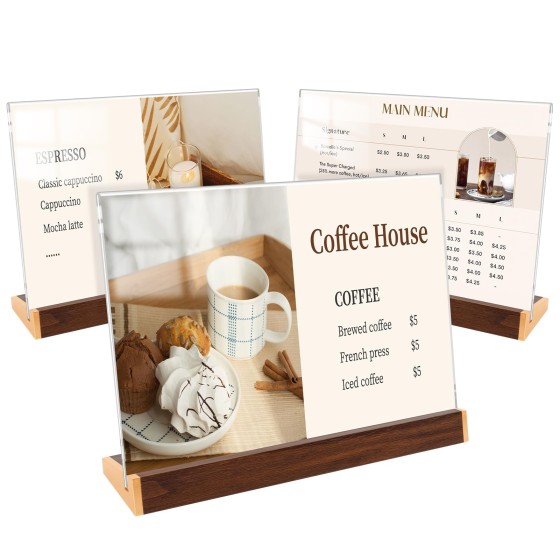 LIANHELILAI 3 Pack 8.5X11 Acrylic Sign Holder Horizontal Tabletop Sign Display Frame for Coffee Shop/Restaurant Menu Stall/Exhibitions/Hotel/Office Display Show Holder