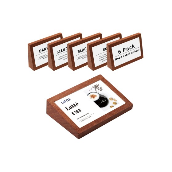 6 Pack Wood Label Holder Stand or Recline for Tabletop Price Tag Business Data Place Card Display Small Sign Holder 3.54x2.17 inch for Store Retail Labeling Place Card