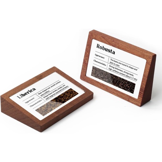 LIANHELILAI 2 Pack Wood Label Holder Stand or Recline for Tabletop Price Tag Business Data Place Card Display Small Sign Holder 3.54x2.17 inch for Store Retail Labeling Place Card