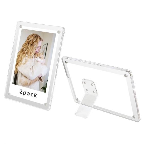 Mini Magnetic Picture Frames 2.36x3.54" with Removable Magnetic Stand, Acrylic Tabletop Photo Frames Compatible with Instax/Polaroid Camera for 2x3 Mini Film Pictures for Home/Office 2 Pack