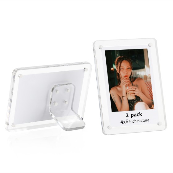 4x6 Acrylic Picture Frames Clear Tabletop and Magnetic Photo Frame for Refrigerator with Removable Magnetic Stand for Home/Office Desk/Table Picture/Note Display, 2 Pack