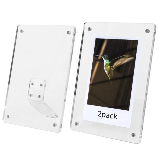 5x7 Picture Frame Clear Acrylic Magnetic Tabletop Photo Frame Frameless with Removable Magnetic Stand for Home/Office Desk/Table Picture/Note Display, 2 Pack (Clear, 5 * 7 in)