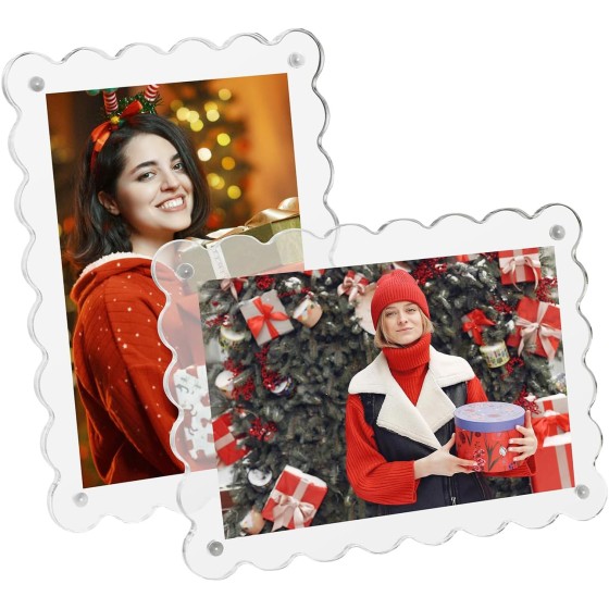 4x6 Picture Frames Scalloped Acrylic Magnetic Clear Photo Frames with Removable Stand for Home/Office Desk/Table Picture Vertical and Horizontal Display, 2 Pack